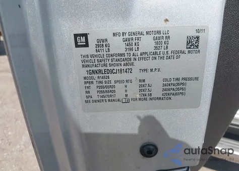 2012 Chevrolet Traverse Ltz from USA, damaged, VIN 1GNKRLED9CJ181472